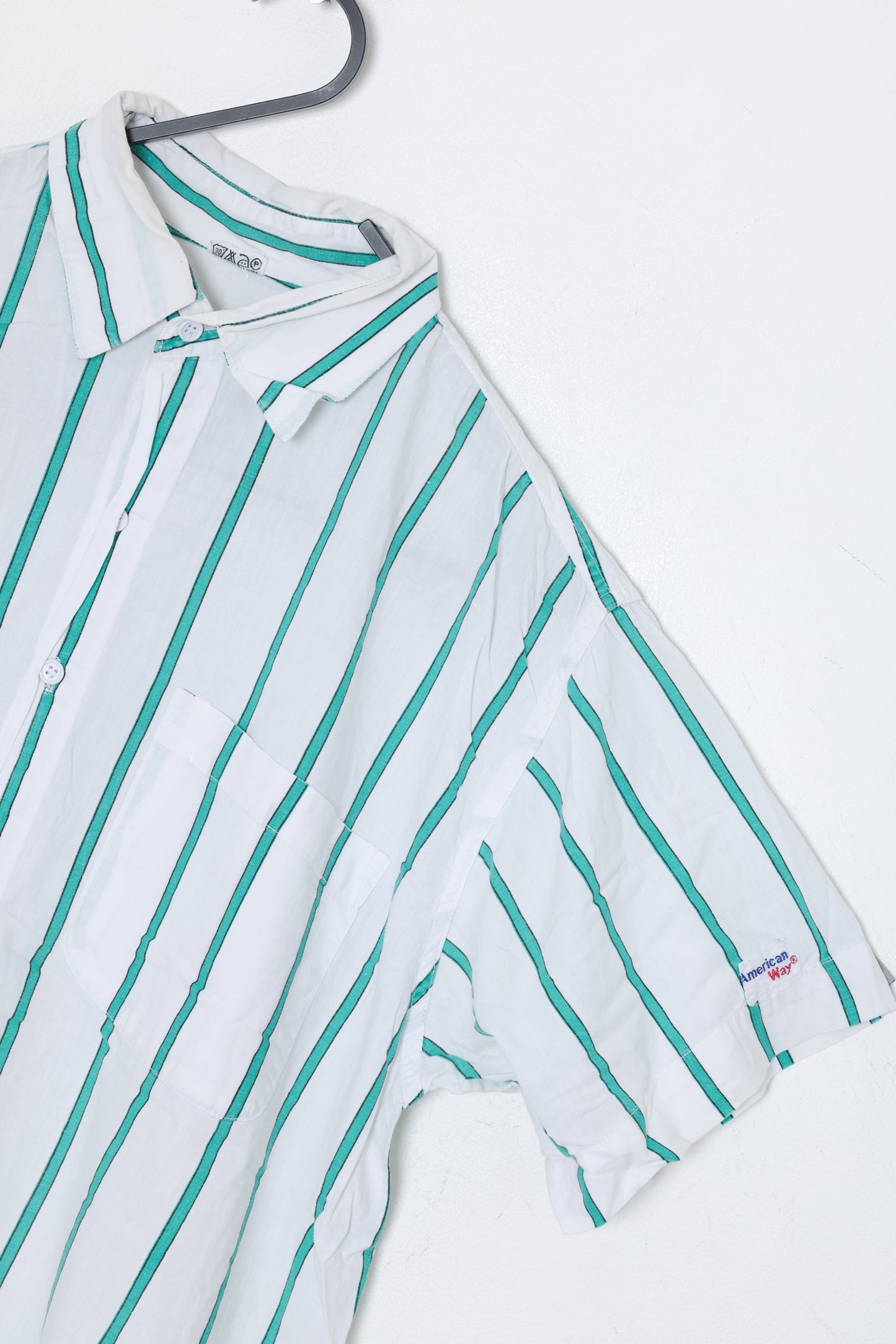 Early 1990s, Resort Shirt, Mint Pencil Stripe, “American Way” insignia