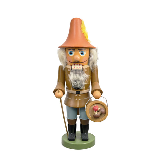 Mushroom Forager Nutcracker, Composite Turned and Carved, GDR-era