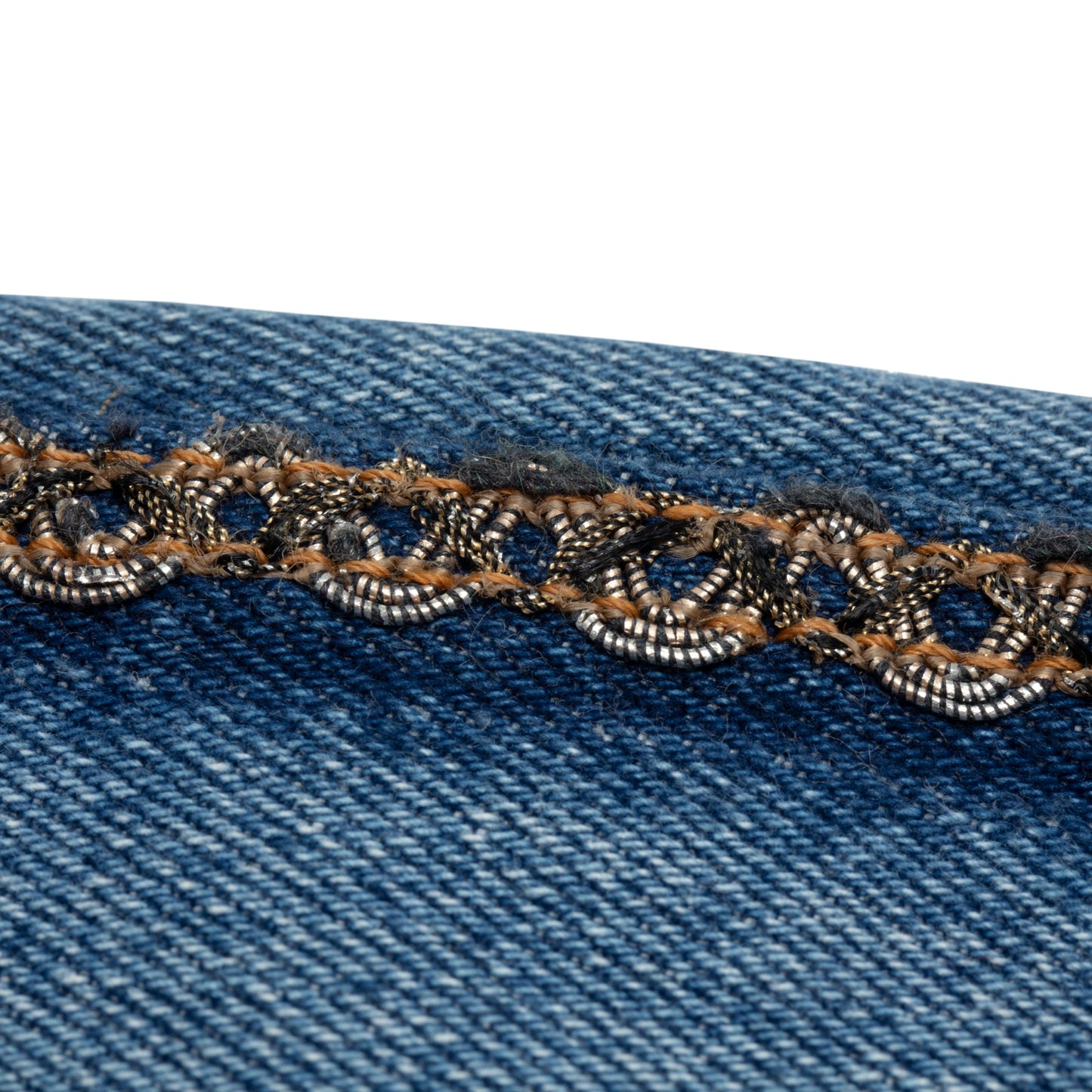 80s, Ring-Spun Indigo, Metallic Jacquard Braid, Gold Lace Overlay