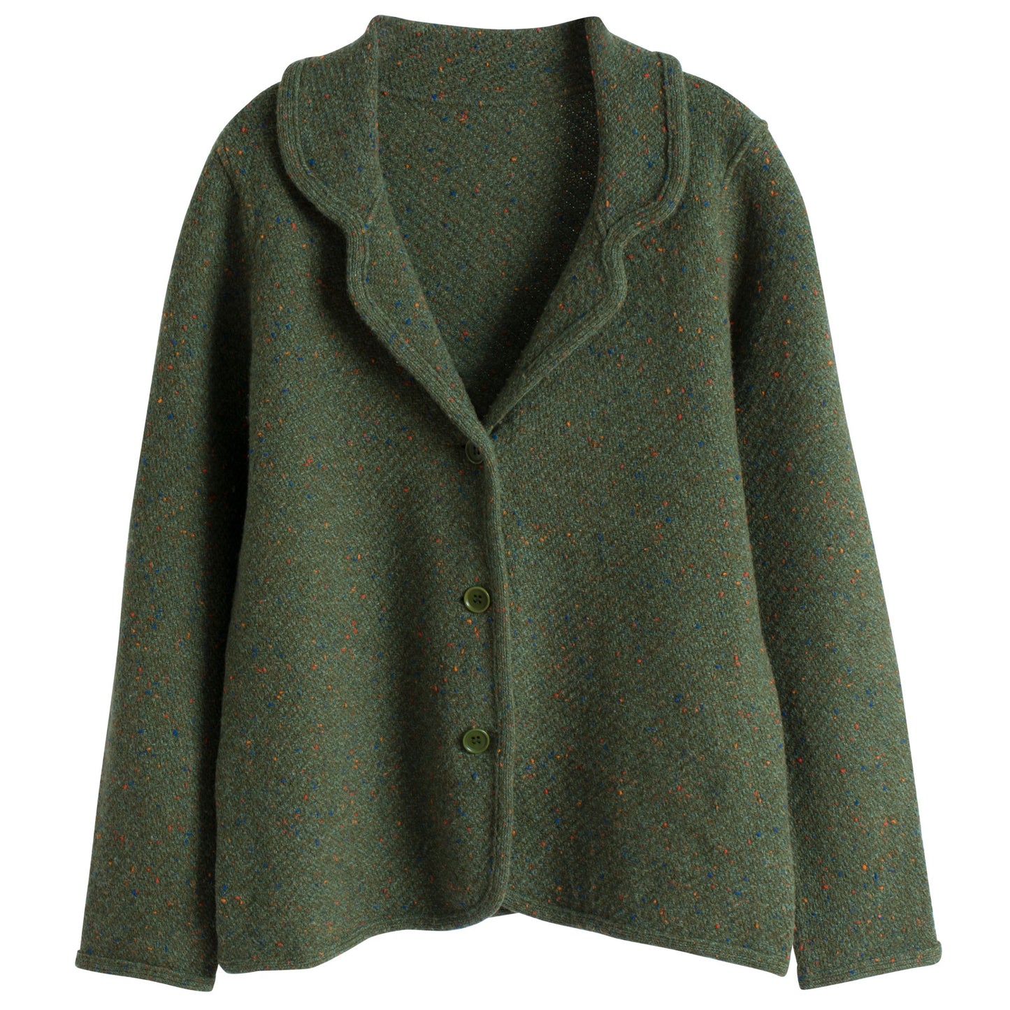 Chevron Tweed Knit Bias Bound Cloverleaf Cardigan