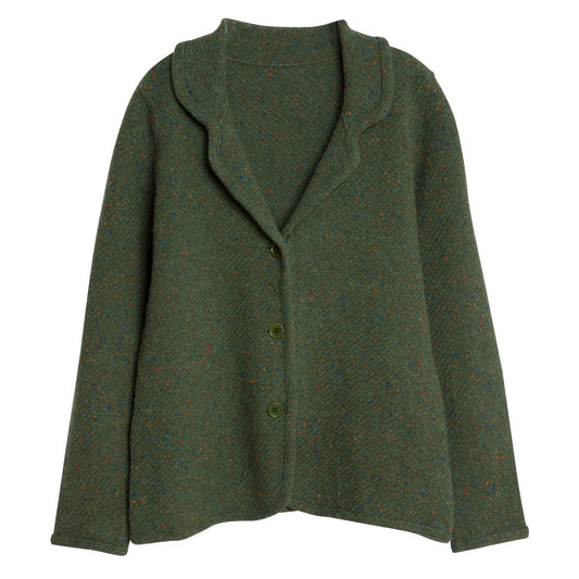 Chevron Tweed Knit Bias Bound Cloverleaf Cardigan