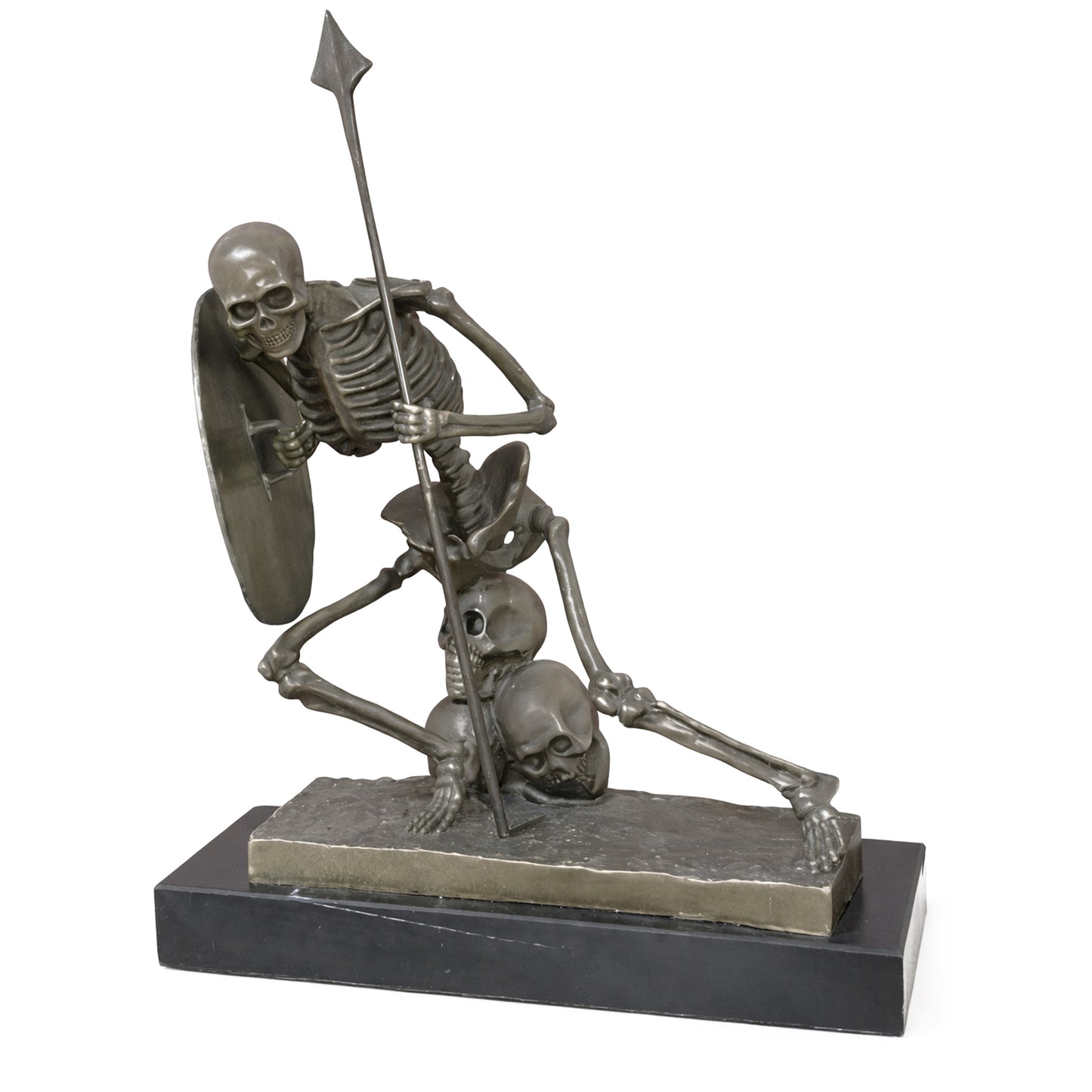 Figural Skeleton, Cast Metal Sculptural Relief on Marble Base
