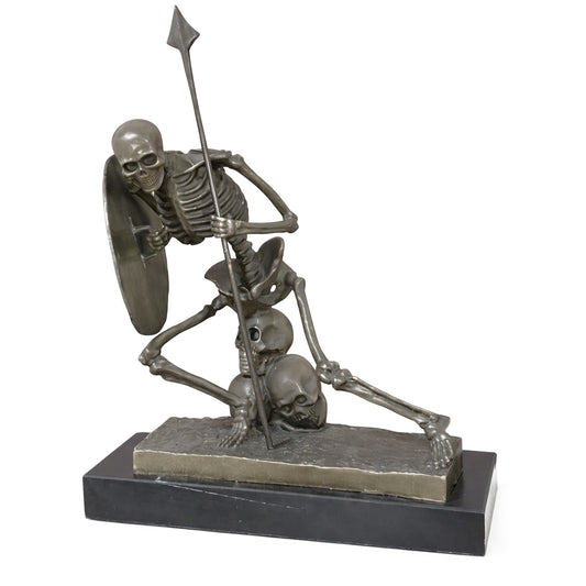 Figural Skeleton, Cast Metal Sculptural Relief on Marble Base