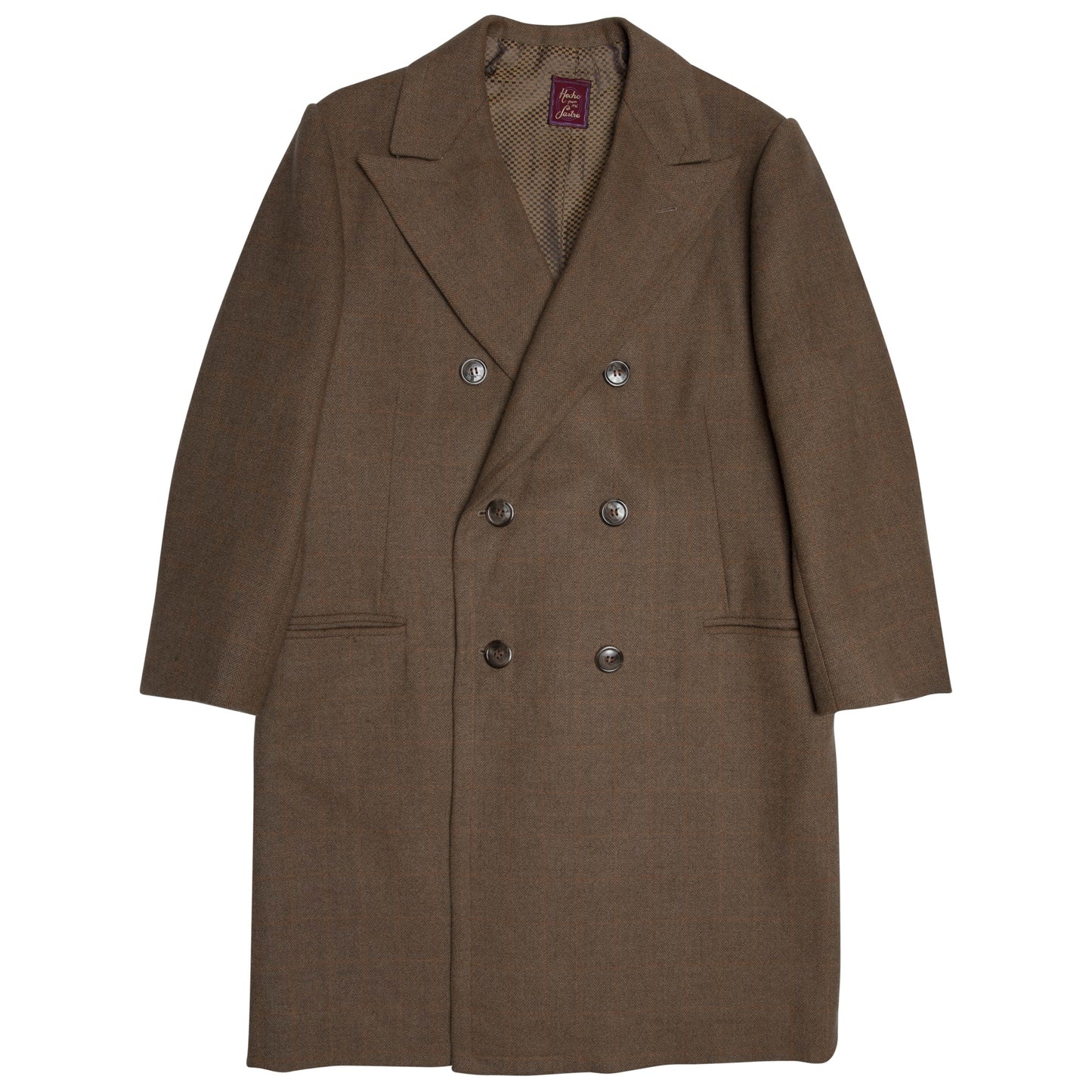 Overcheck Herringbone Tweed Virgin Wool Polo Coat