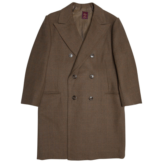Overcheck Herringbone Tweed Virgin Wool Polo Coat