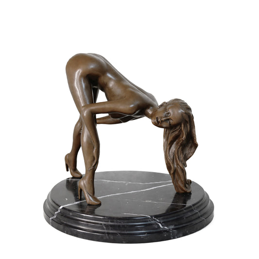 Cast Bronze Figurative Sculpture, Modernist Nude Study on Marble Plinth