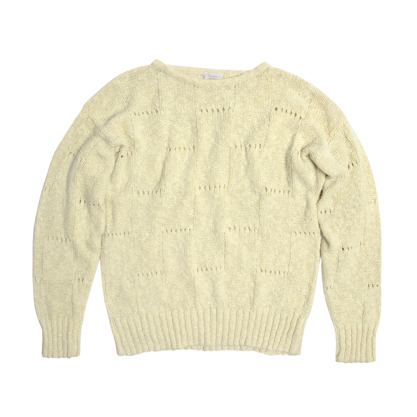 Slub Yarn Open Eyelet Checkerboard Pullover Sweater