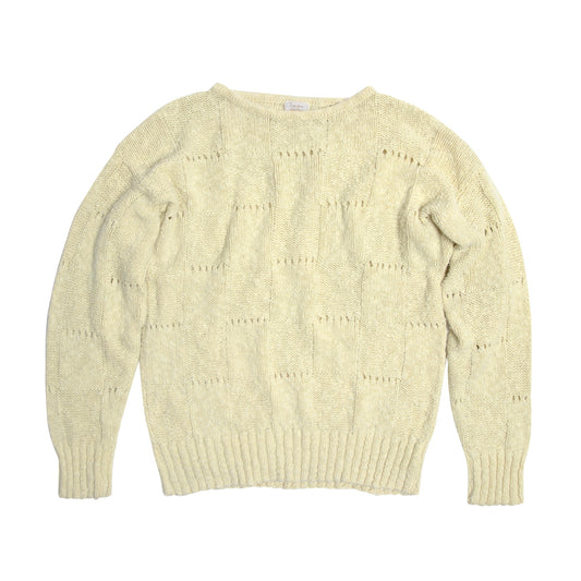 Slub Yarn Open Eyelet Checkerboard Pullover Sweater