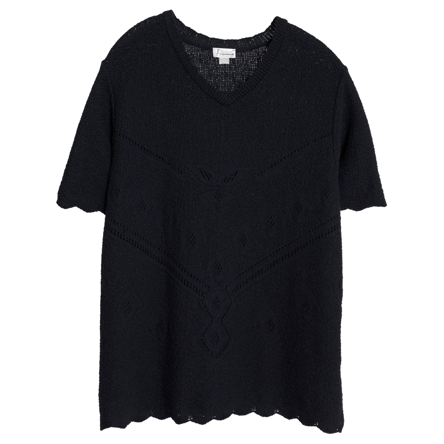 Open Eyelet Crepe Knit Scalloped T Sweater