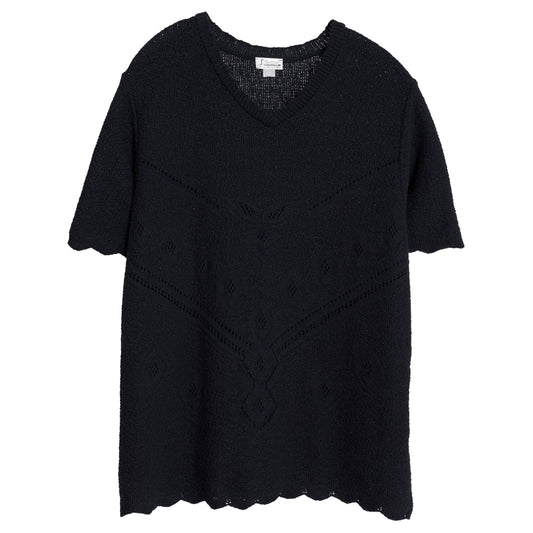 Open Eyelet Crepe Knit Scalloped T Sweater