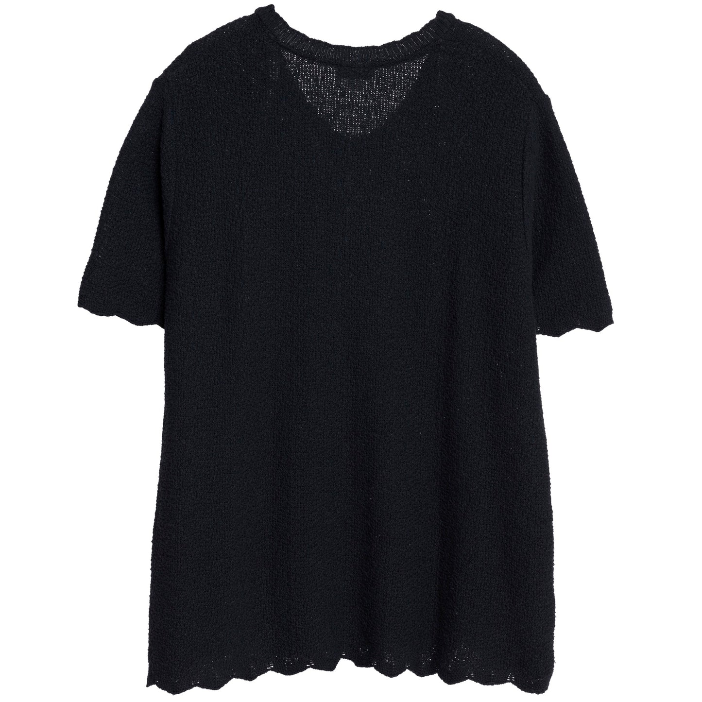 Open Eyelet Crepe Knit Scalloped T Sweater