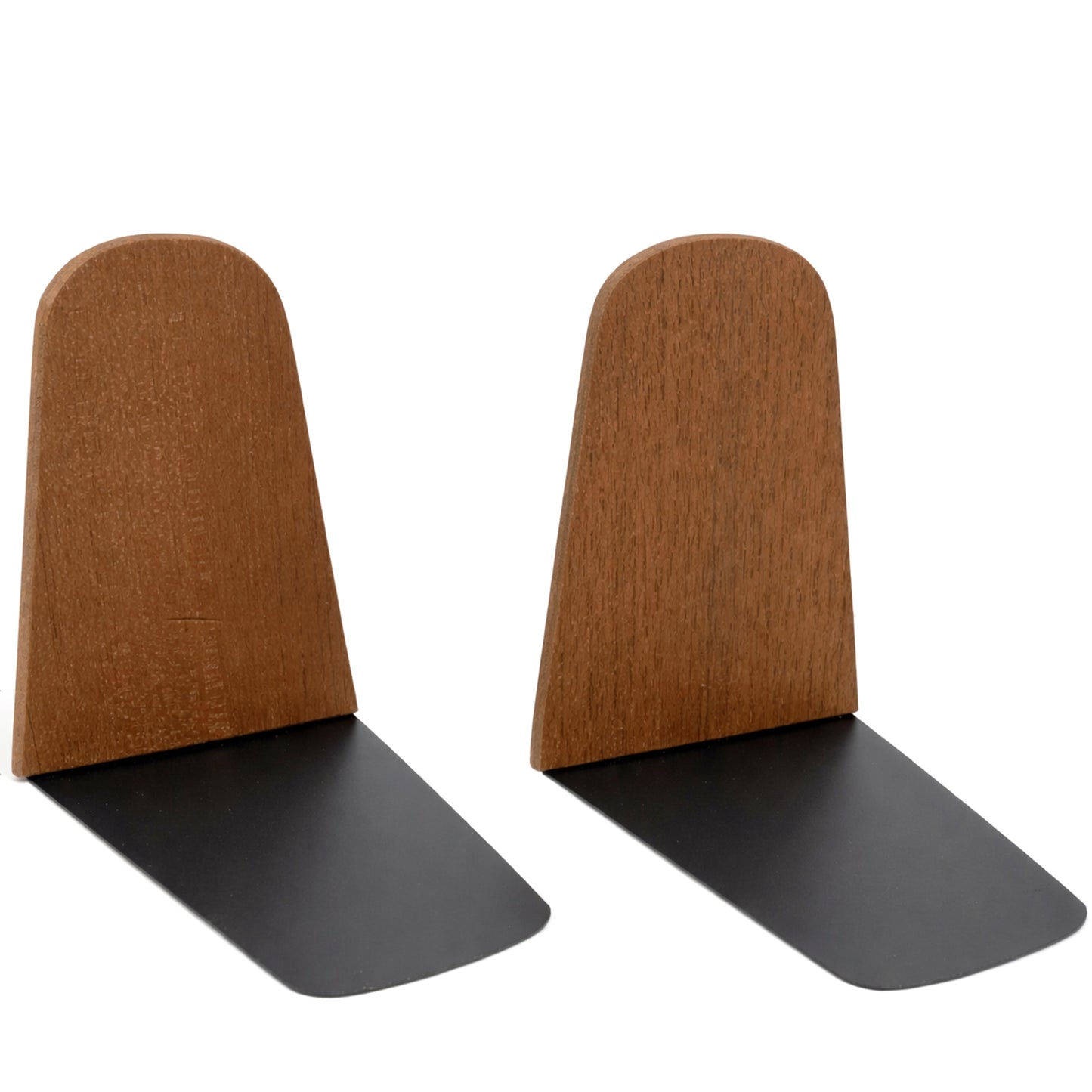 Feldballe Møbelfabrik, Solid Teak Bookends, Arched Slab Form with Black Steel Plate Base