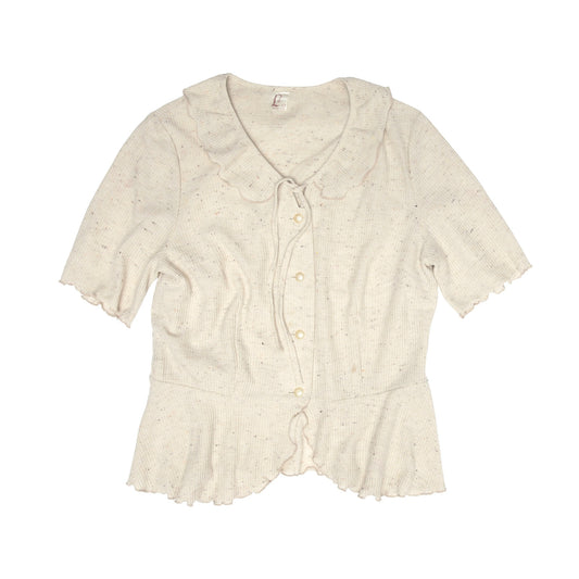 Fine Guage Tweed Yarn Thermal Knit Peplum Blouse