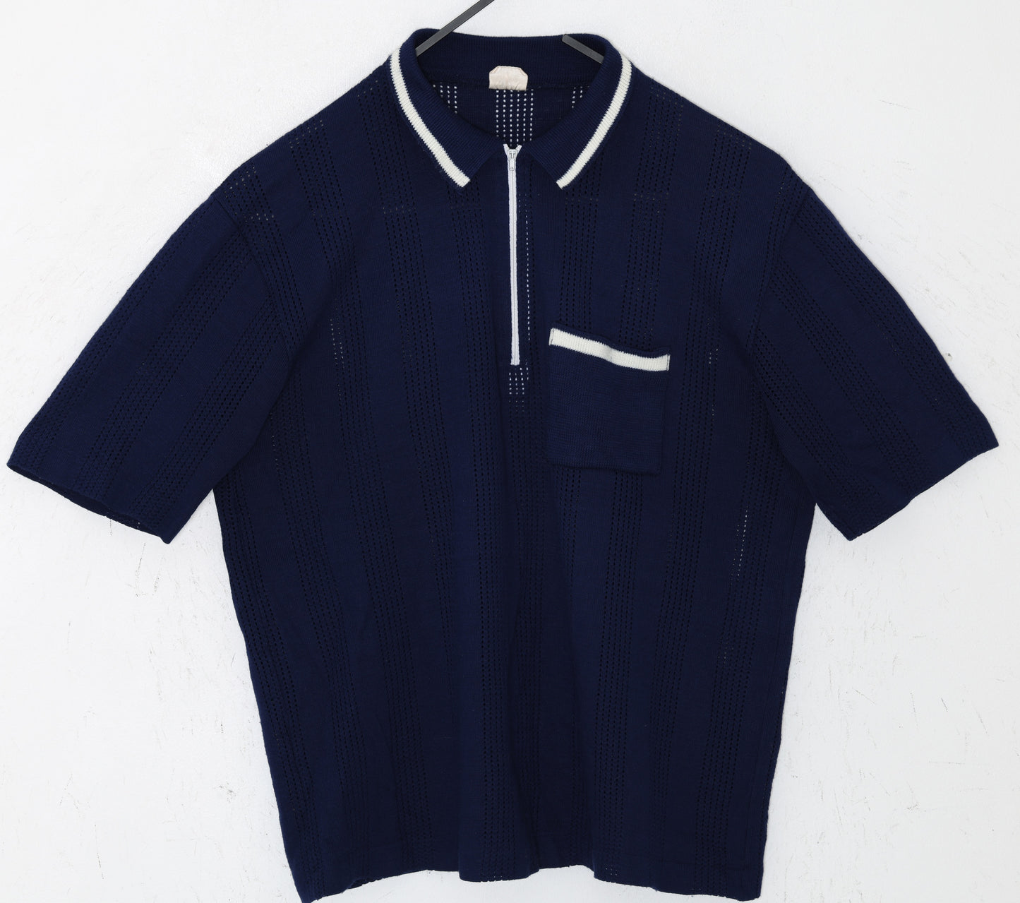 1960s, Pointelle Knit Riviera Polo with Talon Zip, Tipped Collar, Eyelet Columns
