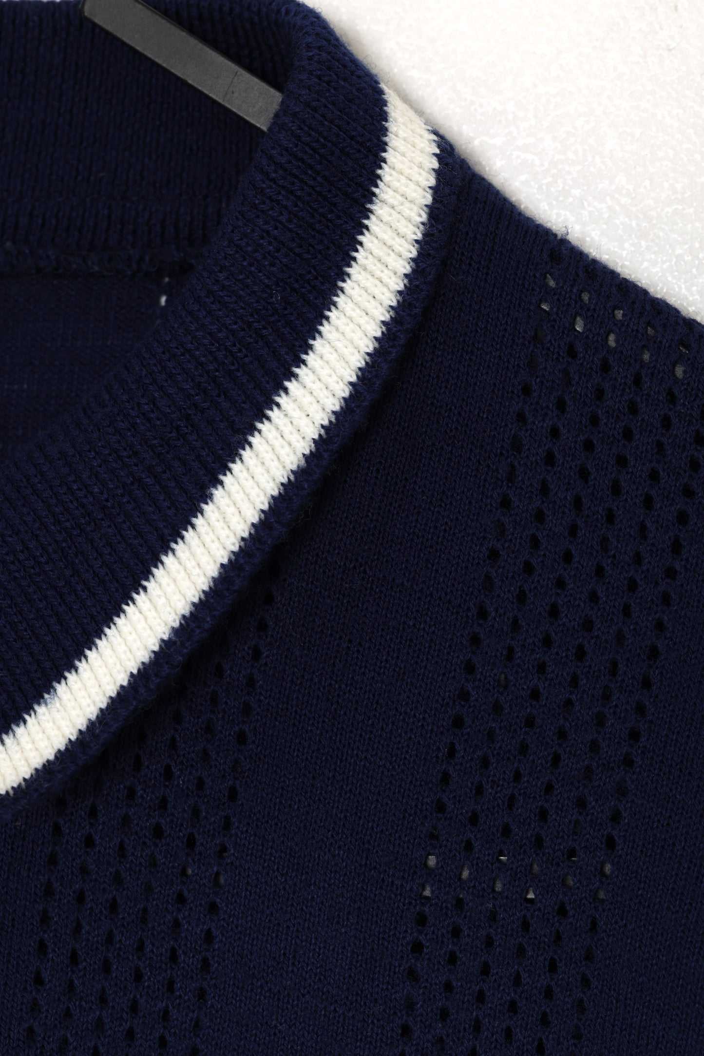 1960s, Pointelle Knit Riviera Polo with Talon Zip, Tipped Collar, Eyelet Columns