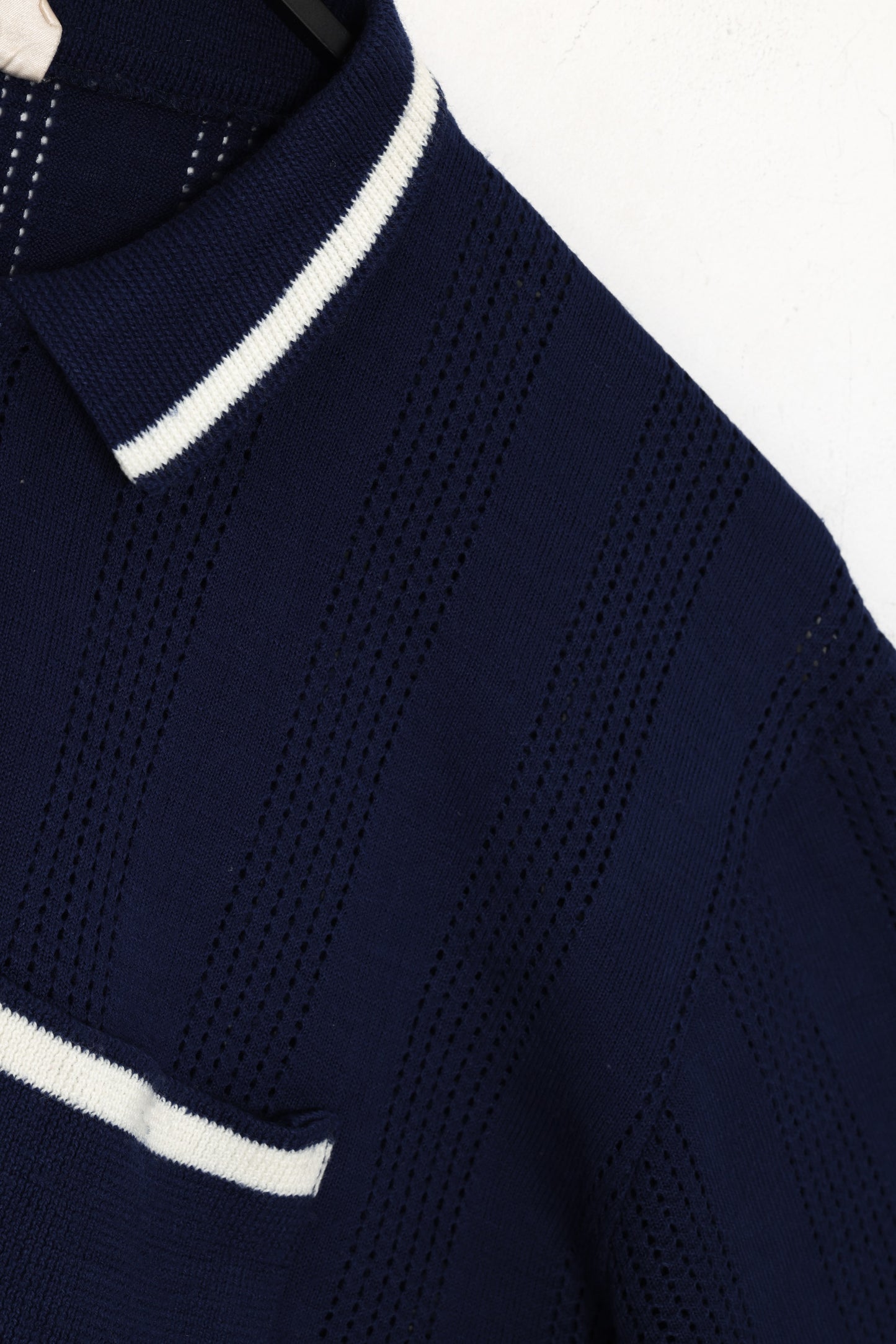 1960s, Pointelle Knit Riviera Polo with Talon Zip, Tipped Collar, Eyelet Columns