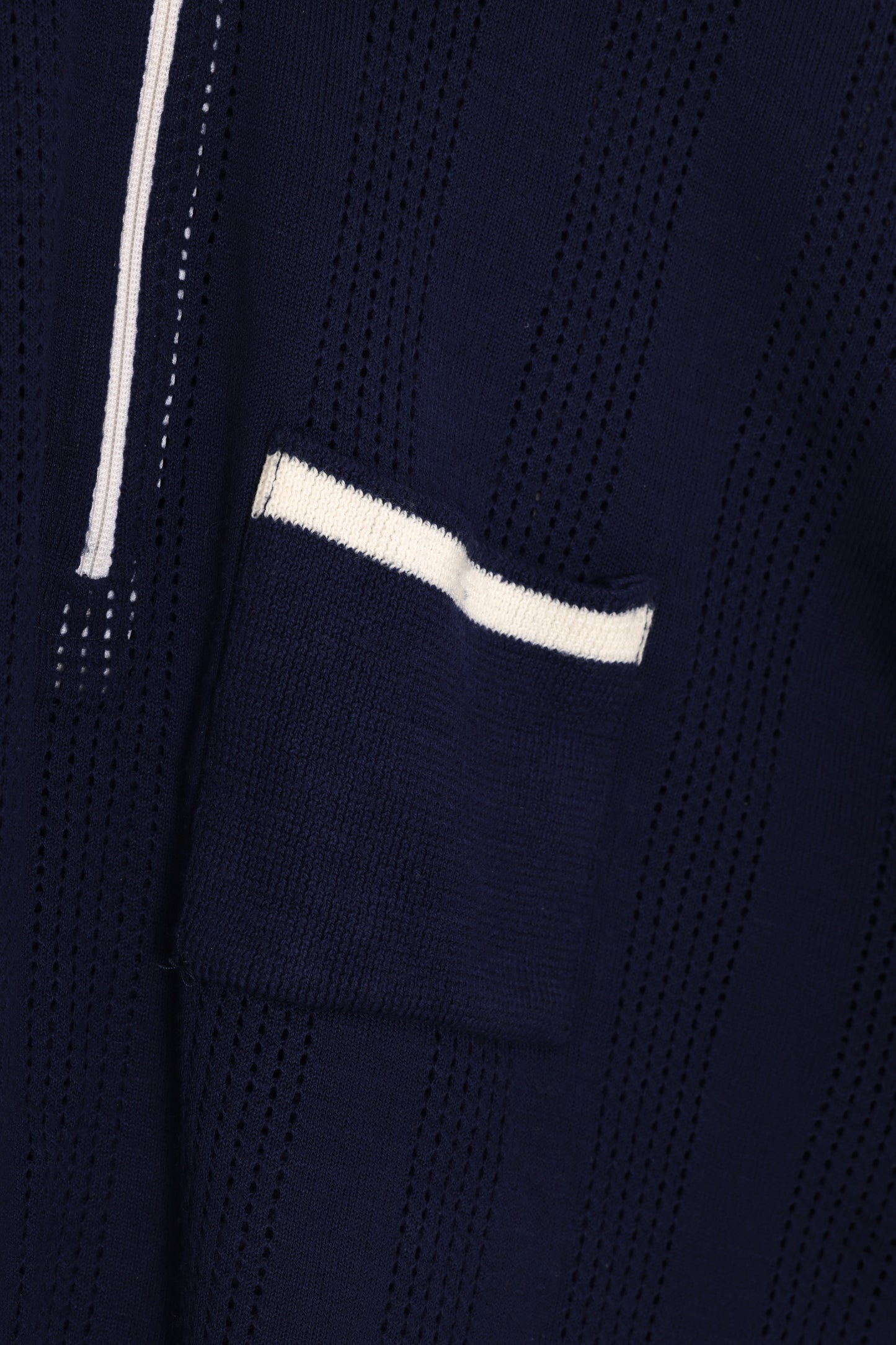 1960s, Pointelle Knit Riviera Polo with Talon Zip, Tipped Collar, Eyelet Columns