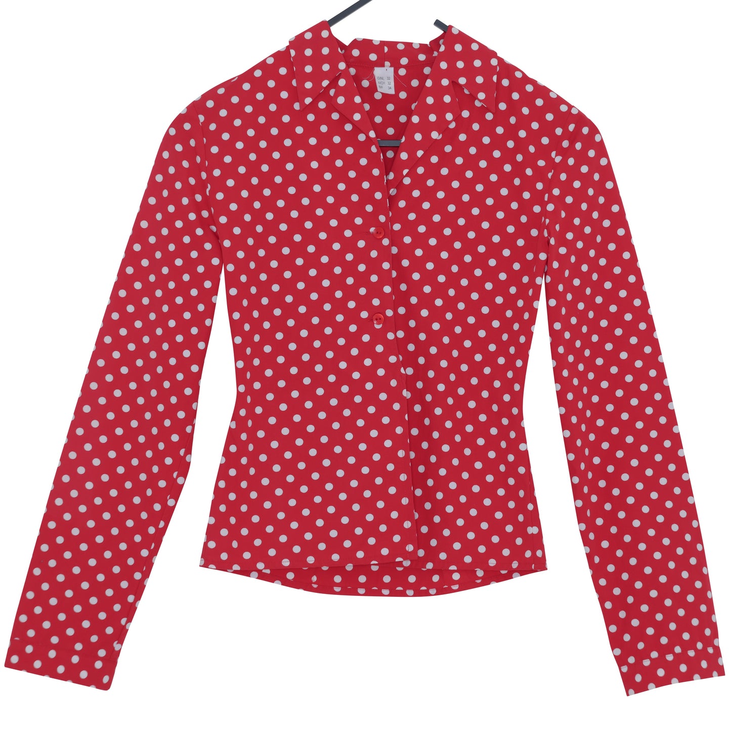 Late-1990s, Fitted Day Blouse in Red Ground Polka-Dot, Waist Suppression