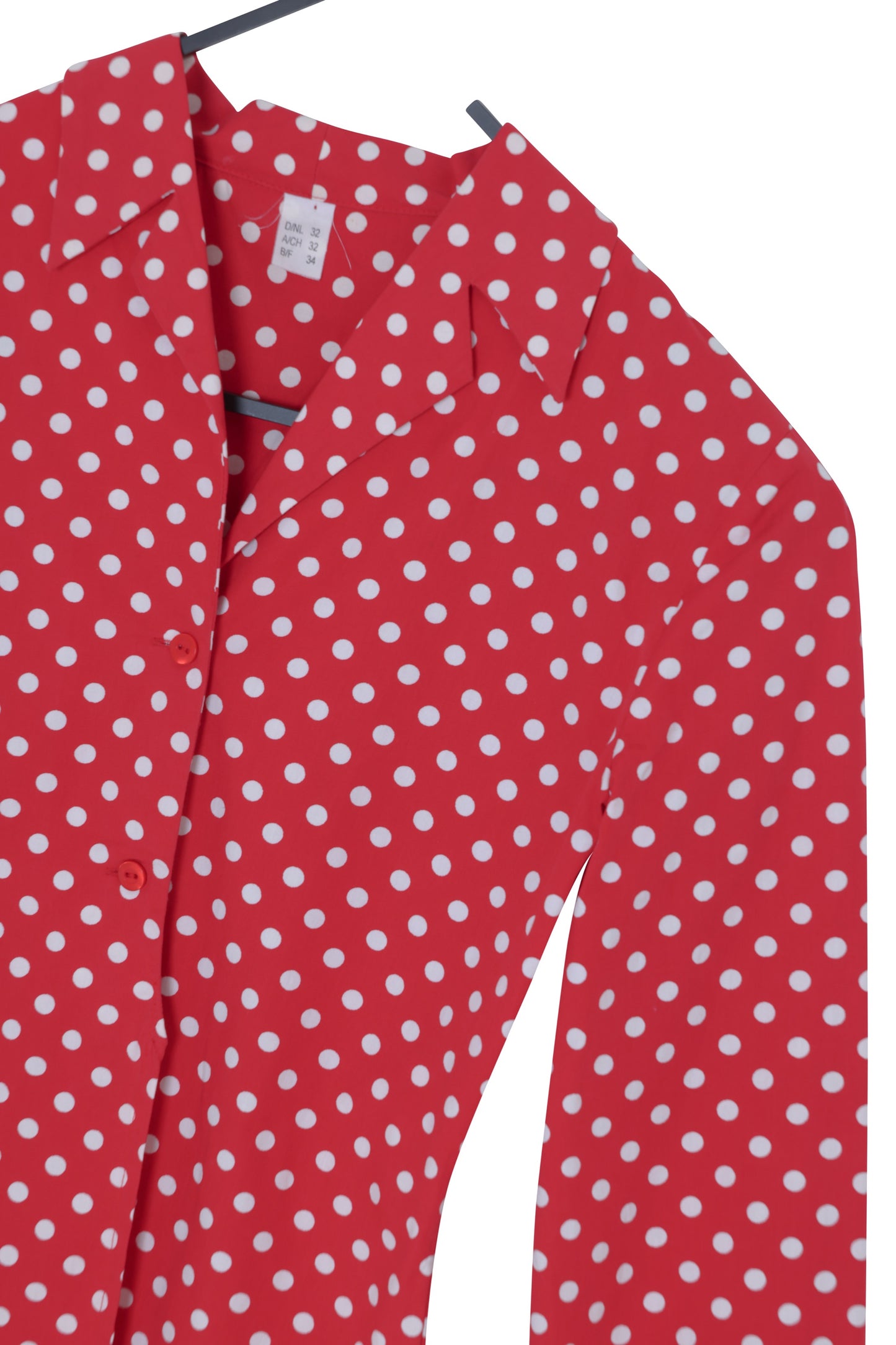 Late-1990s, Fitted Day Blouse in Red Ground Polka-Dot, Waist Suppression