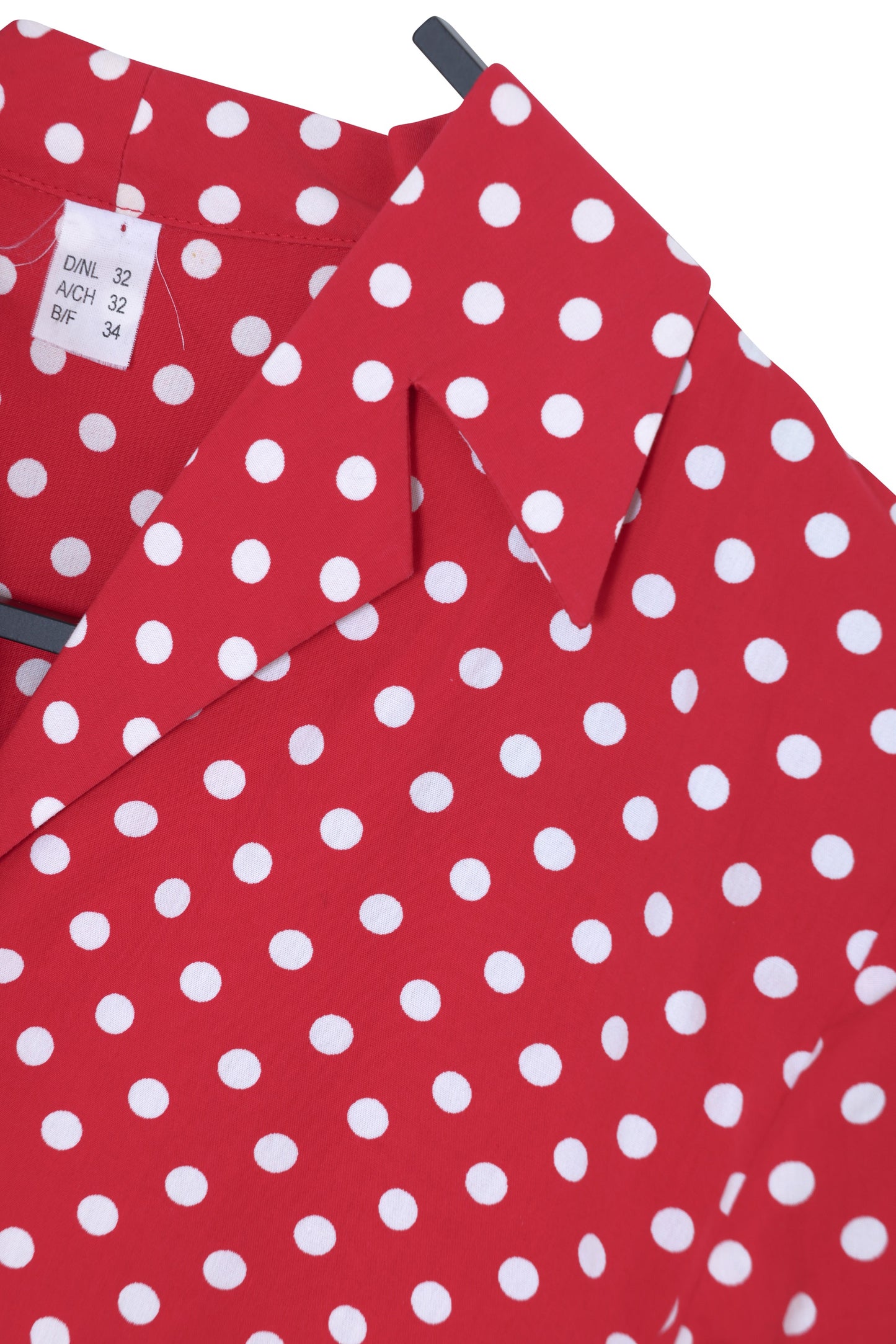 Late-1990s, Fitted Day Blouse in Red Ground Polka-Dot, Waist Suppression