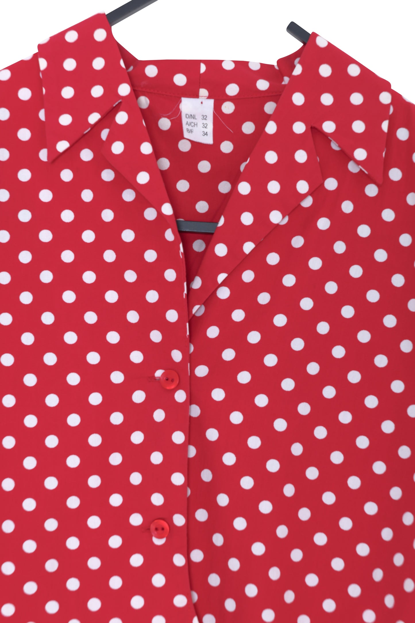 Late-1990s, Fitted Day Blouse in Red Ground Polka-Dot, Waist Suppression