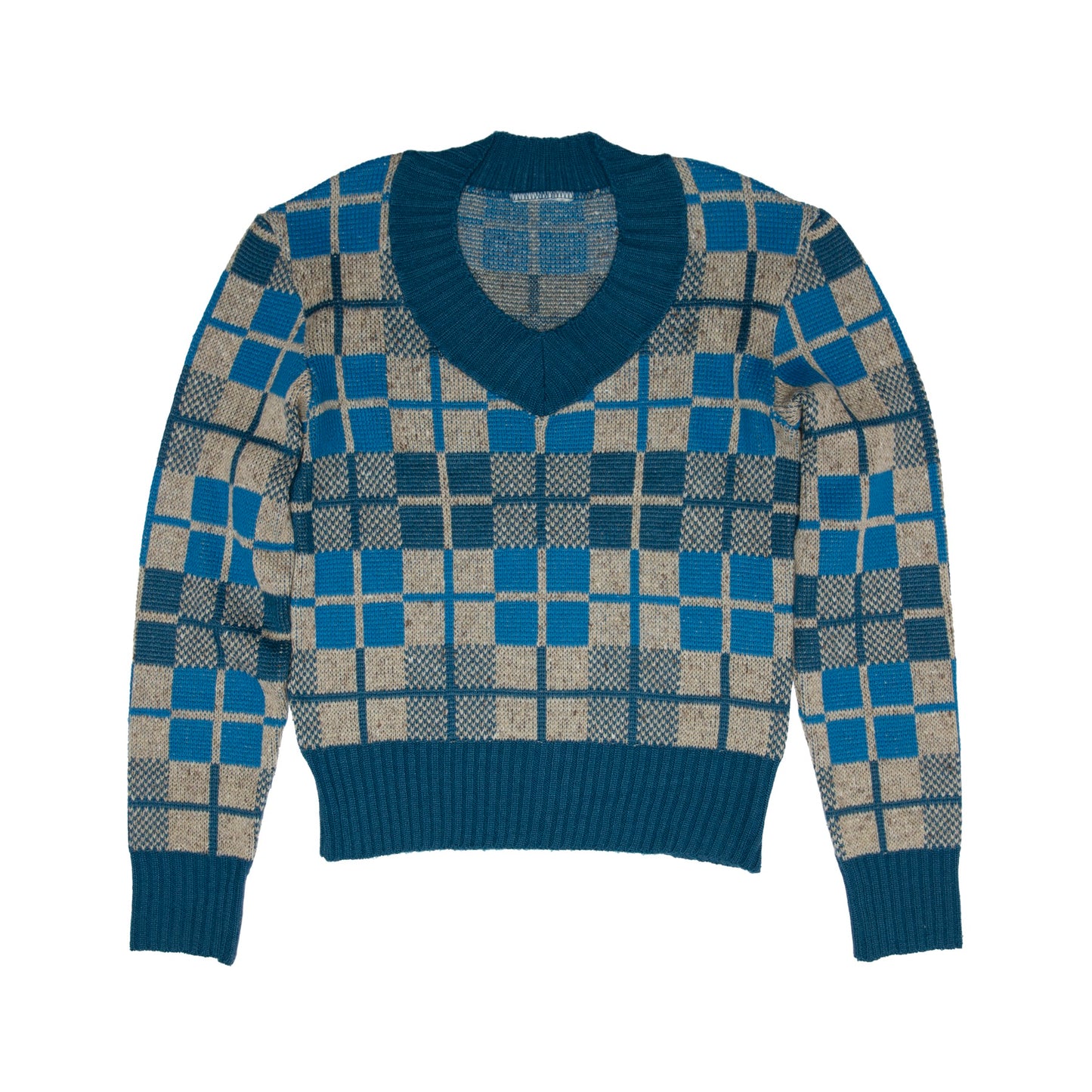 Windowpane Silk Yarn Jacquard Knit Pullover