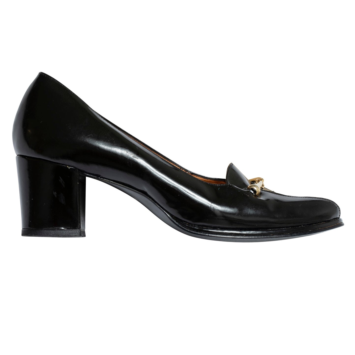 70s, Loafer-Pump Hybrid, Squared Vamp, Gold Horsebit, Equestrian