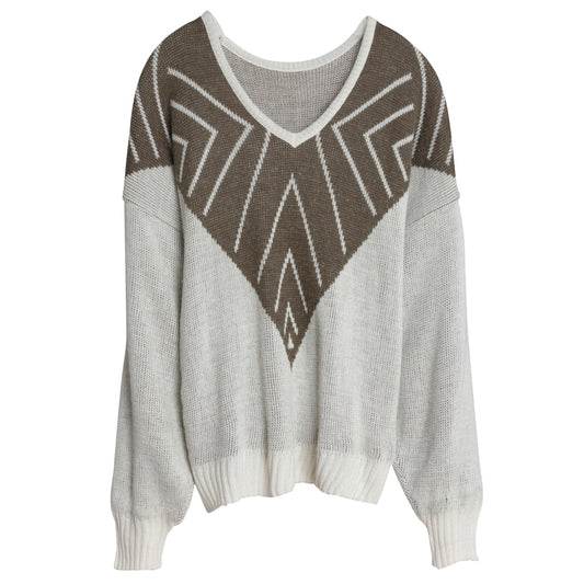 LYS Yarn Single Knit Fair Isle V Neck Jumper