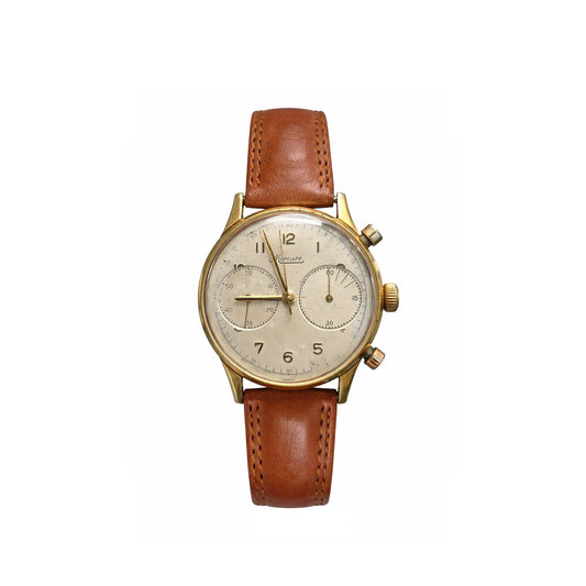 Two Register Chronograph, Gilt Case with Minerva Manual Caliber, Mid-Century