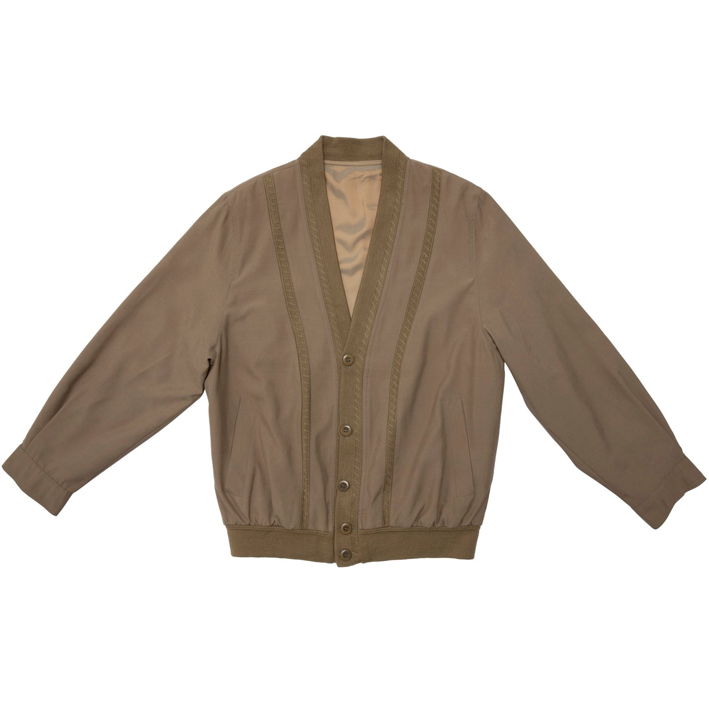 70s Herringbone Knit Trim Cardigan Jacket