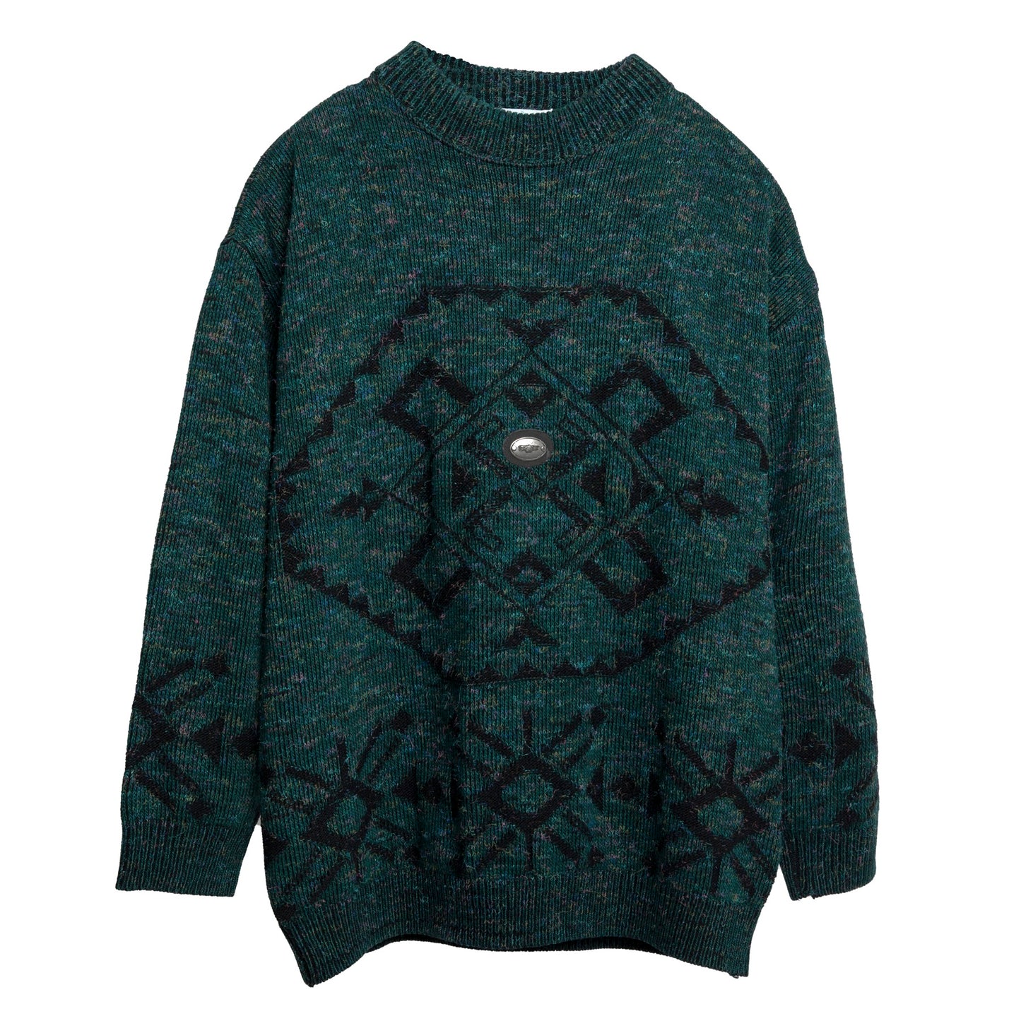 Intarsia Melange Wool 1x1 Rib Knit Studded Jumper
