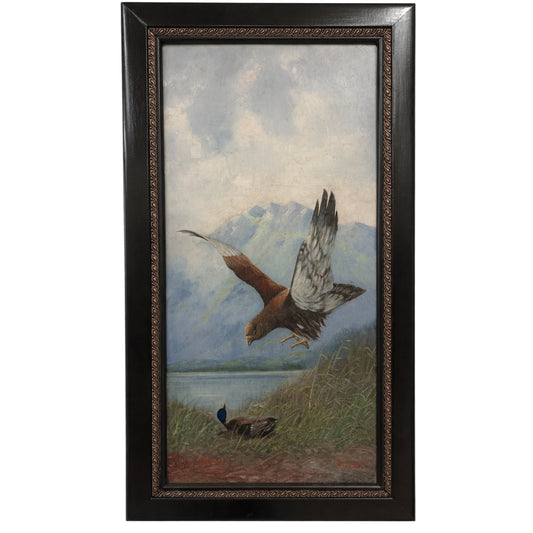 Raptor Descending toward Waterfowl, Oil on Linen Canvas