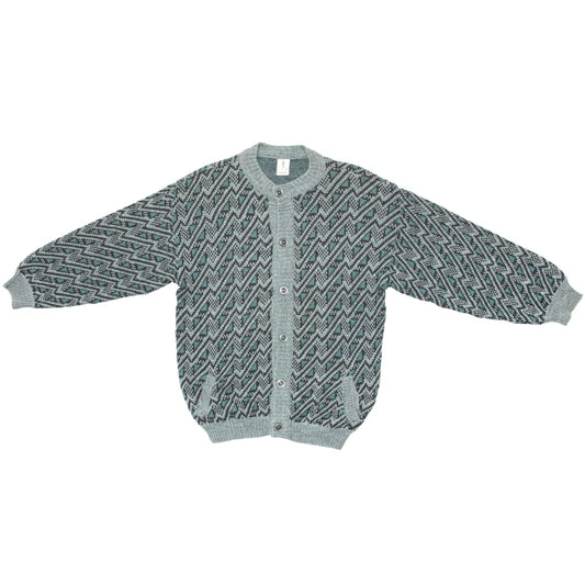 70s Two Ply Yarn Zigzag Jacquard Knit Cardigan