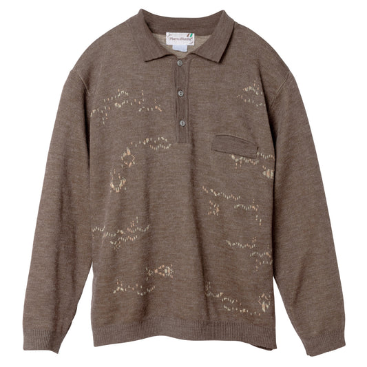 Jacquard Interlock Knit Wool Polo Sweater
