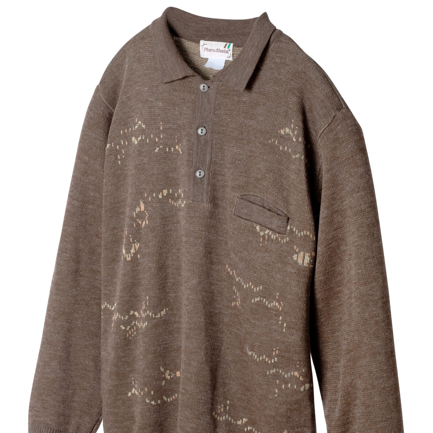 Jacquard Interlock Knit Wool Polo Sweater