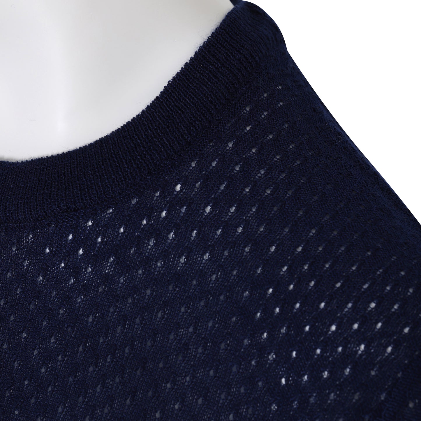 Post-1970 Fine-Gauge Knit Top, Stabilized Neckline, Sleeve Termination, Mesh-Effect