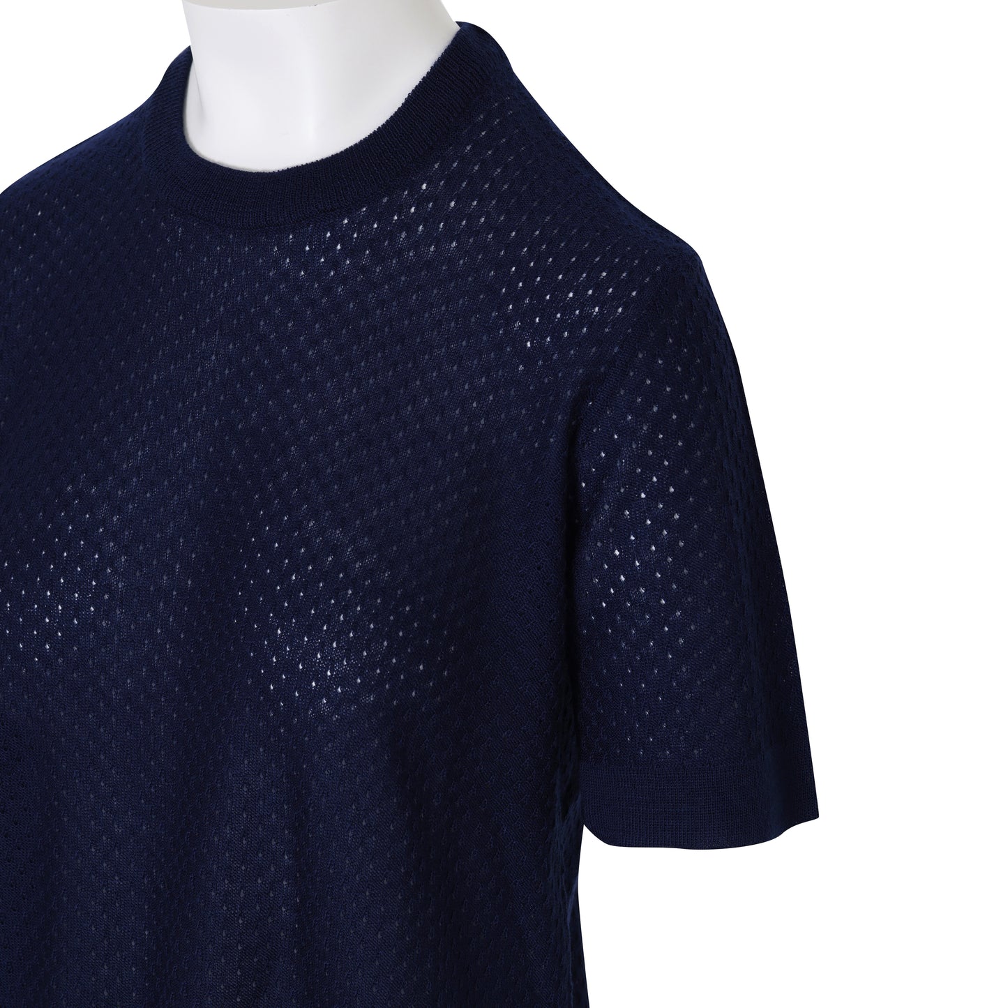 Post-1970 Fine-Gauge Knit Top, Stabilized Neckline, Sleeve Termination, Mesh-Effect