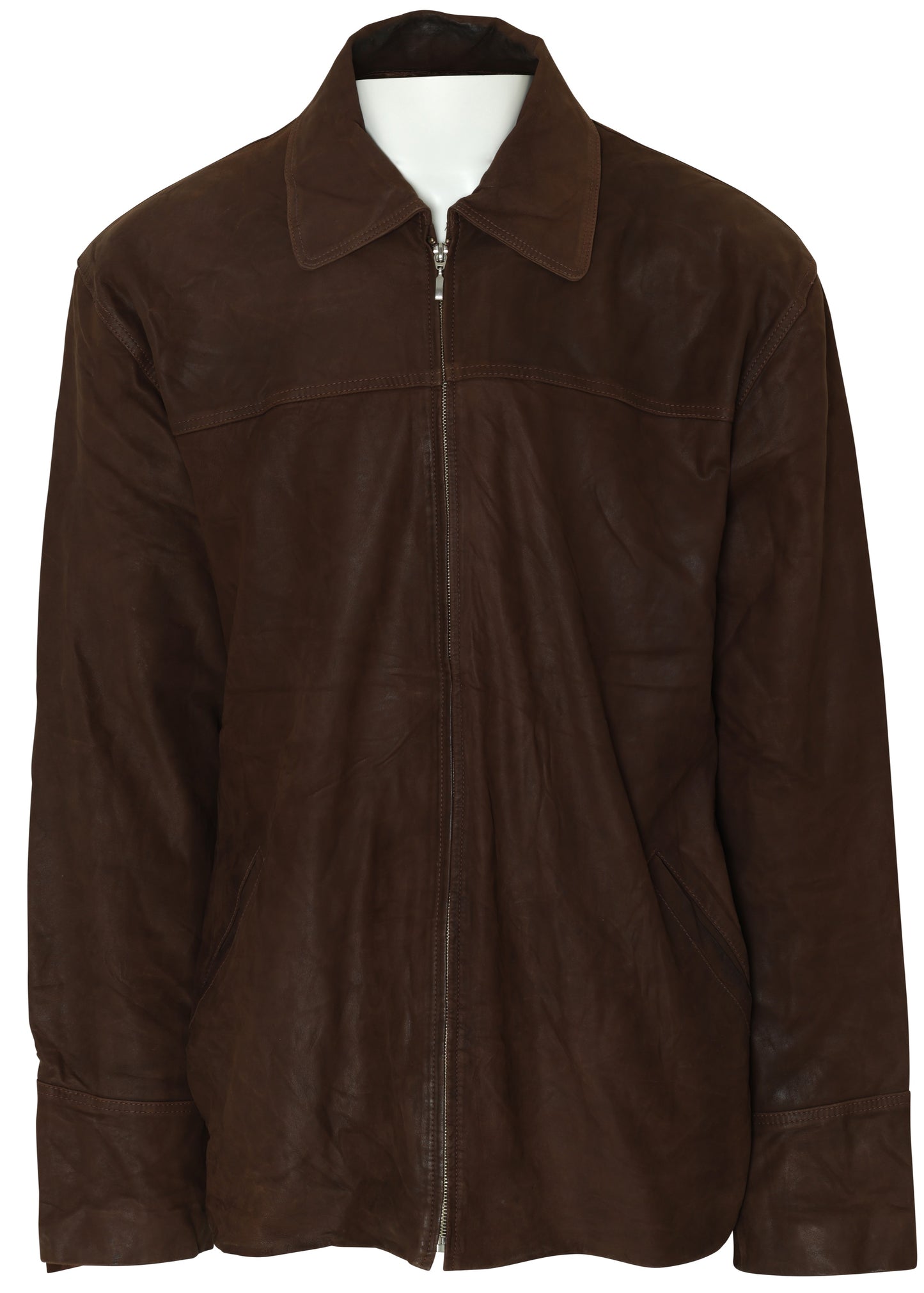 Post-1970 Leather Jacket, Turn-Down Collar, Minimal Paneling, Topstitched