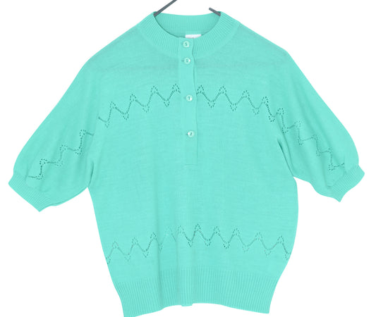 Post-1985, Tricot Fine-Gauge Pointelle Leisure Knit with Wavy Eyelet Bands