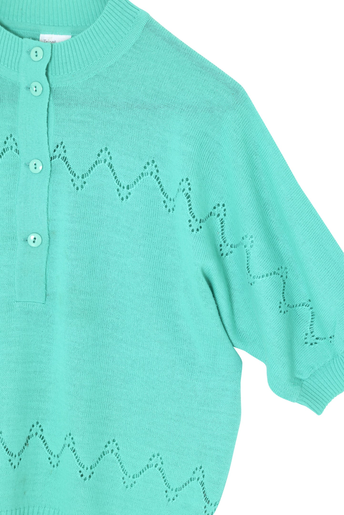 Post-1985, Tricot Fine-Gauge Pointelle Leisure Knit with Wavy Eyelet Bands