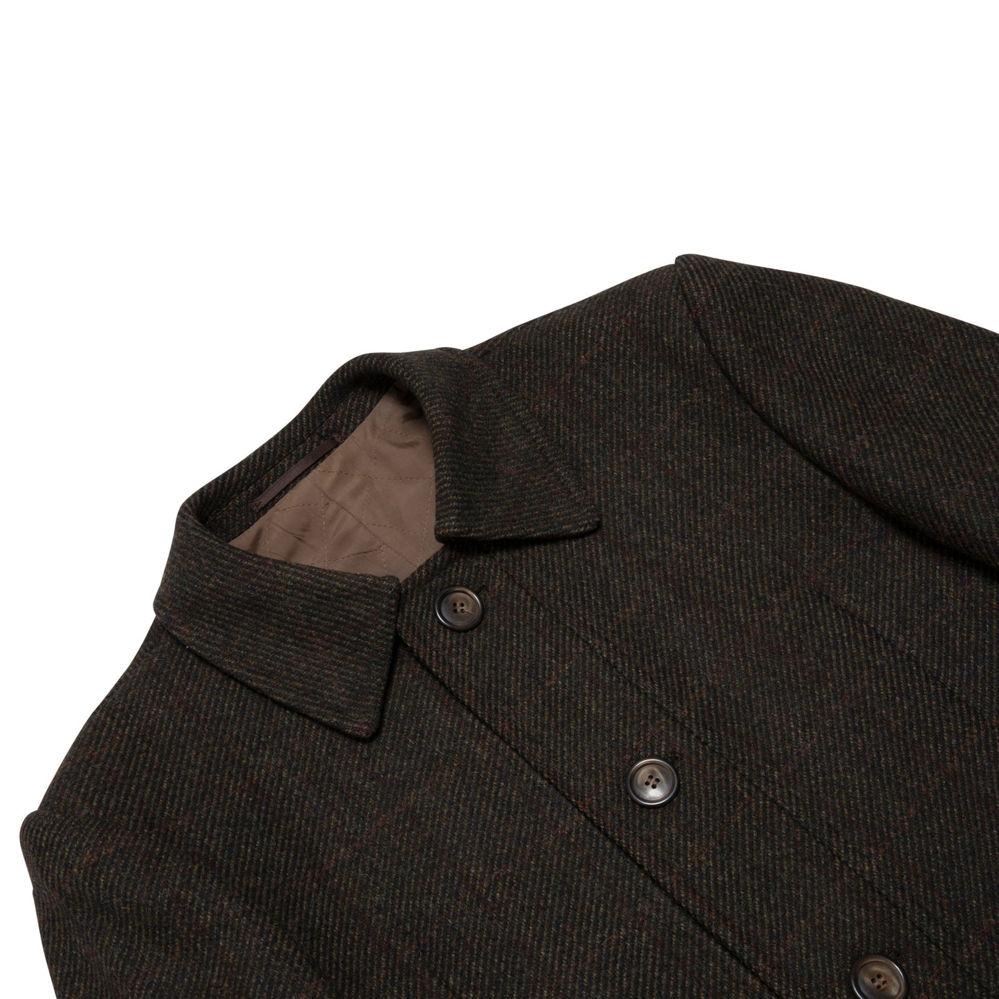 70s Shadow Windowpane Tweed Military Overcoat