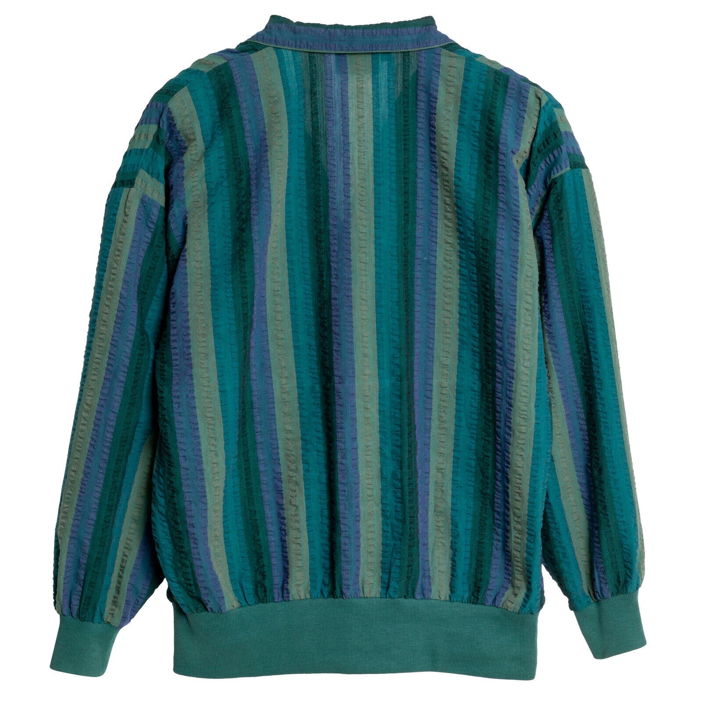 Seersucker Ribbed Cuff Sleeve Pullover Shirt