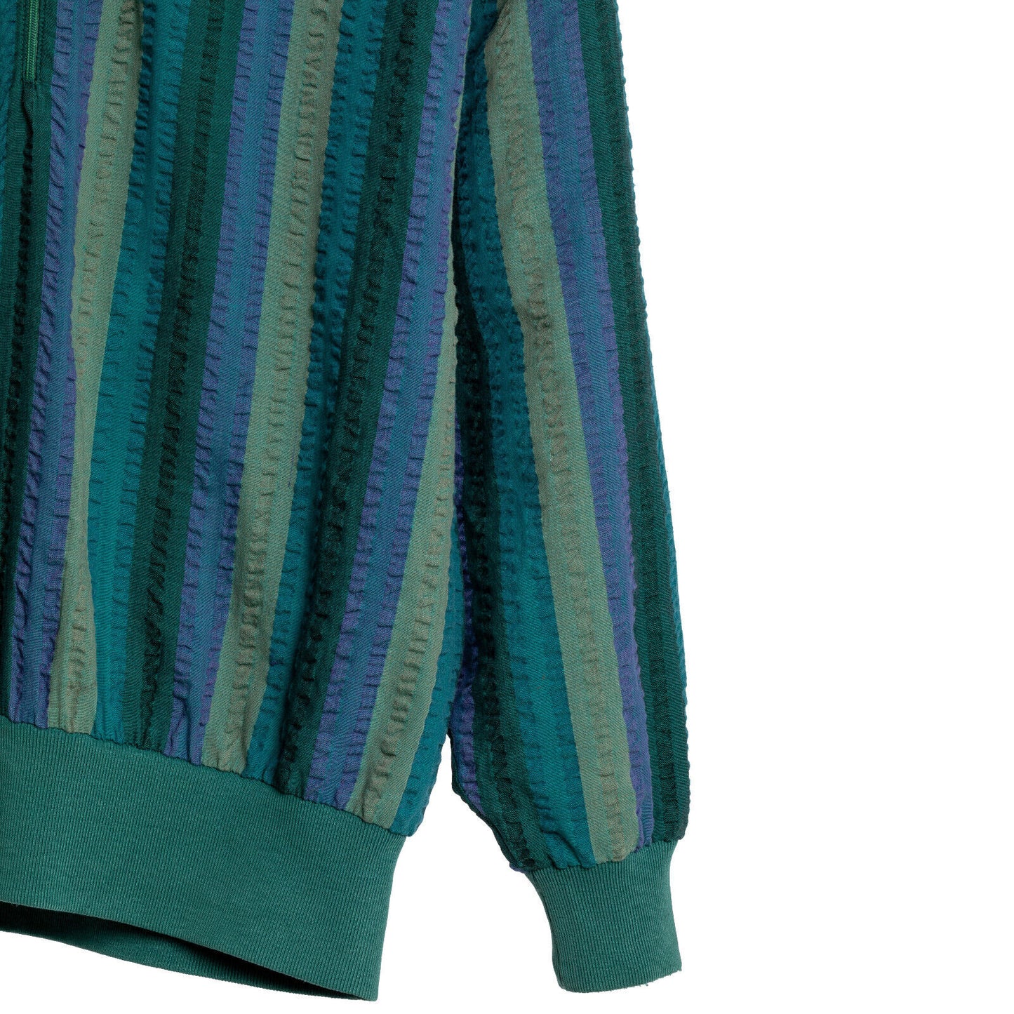 Seersucker Ribbed Cuff Sleeve Pullover Shirt