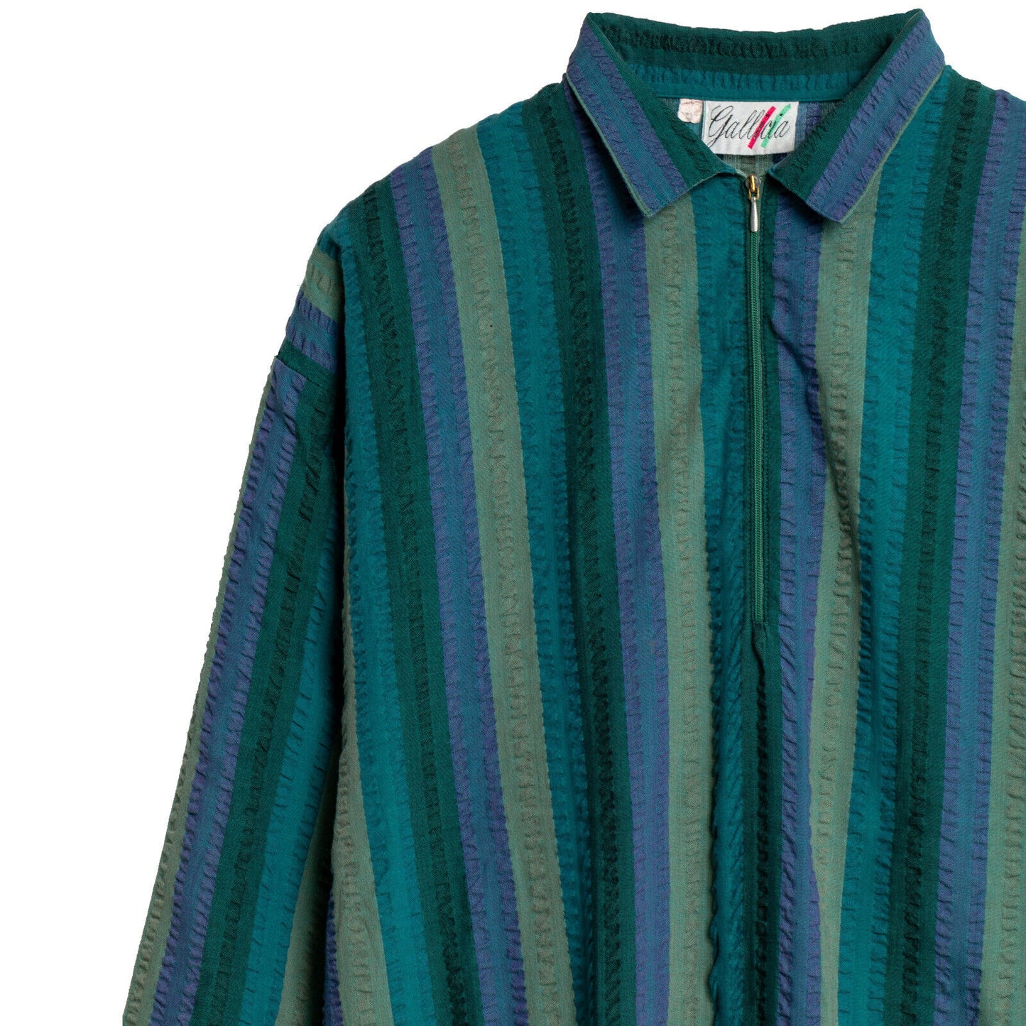 Seersucker Ribbed Cuff Sleeve Pullover Shirt