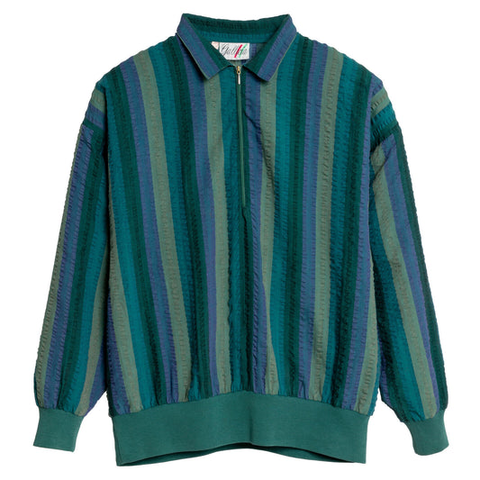 Seersucker Ribbed Cuff Sleeve Pullover Shirt