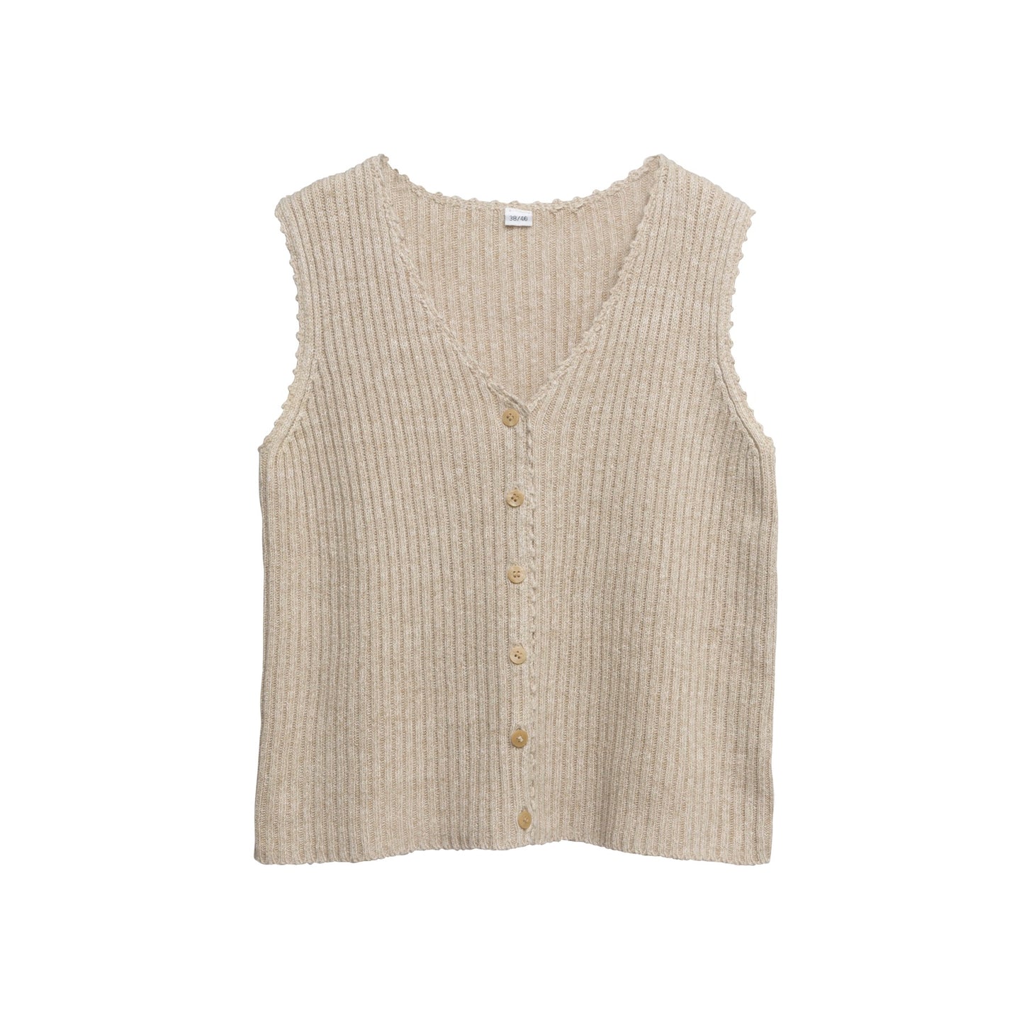 2x2 Rib Stitch Ramie Blend Scallop V-Neck Vest