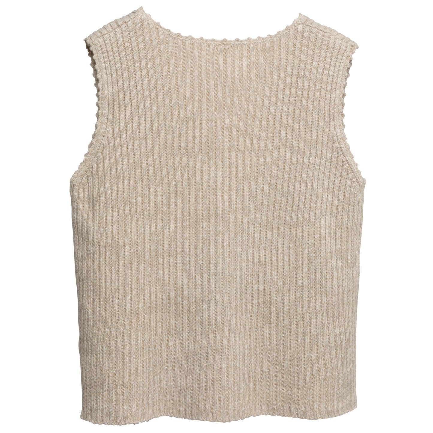 2x2 Rib Stitch Ramie Blend Scallop V-Neck Vest