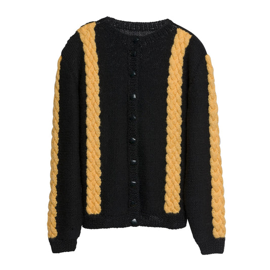 Alpaca Cable Plaited Knit Crew Neck Cardigan