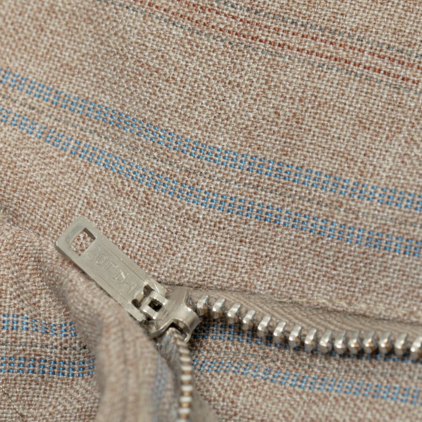 70s, Linen-Wool Blend, Pinstripe Weave, Extended Tab Closure