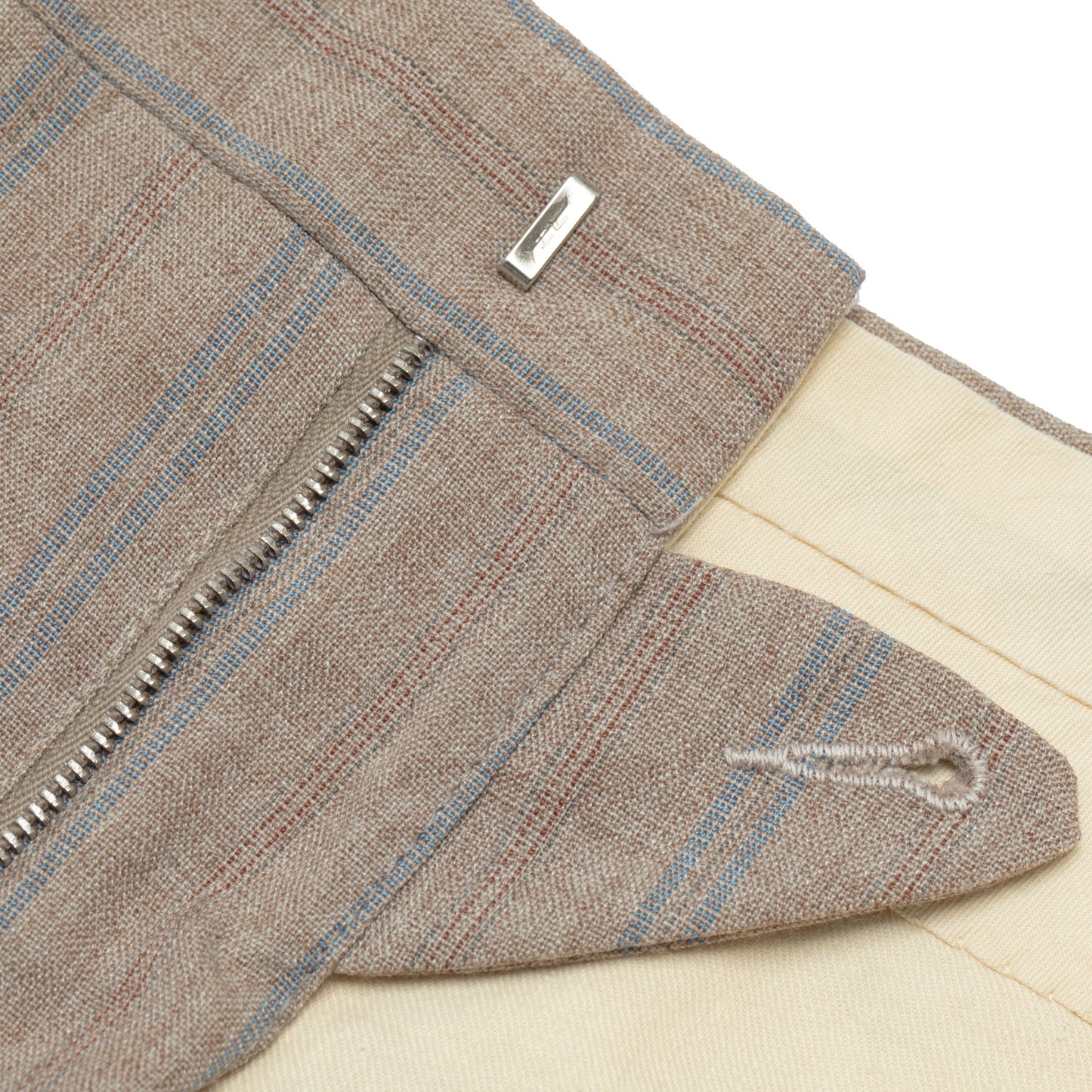 70s, Linen-Wool Blend, Pinstripe Weave, Extended Tab Closure